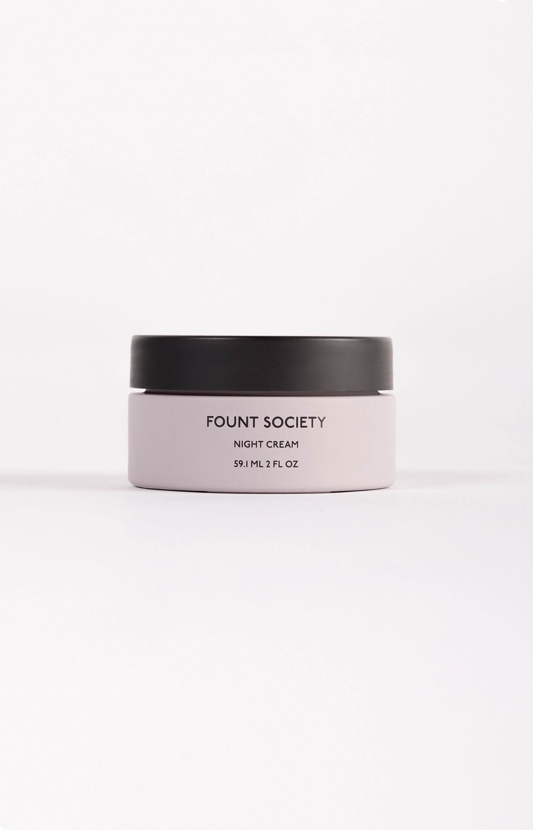 The Fount Society Night Cream container sits in front of a white background. |Size:Full Size