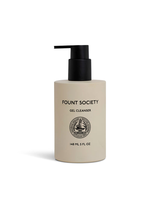 A pump bottle of Fount Society Gel Cleanser. |Size:Full Size